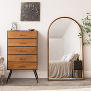 Large Dark Wood Framed Arched Leaner Mirror - 90cm x 158cm