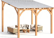 3x3m Wooden Lean-to Hardtop Gazebo Pergola Waterproof Rust-Resistant