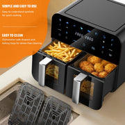 Air Fryer 9L Dual Basket 8 Program for Oil Free & Low Fat Healthy Cooking 2400W