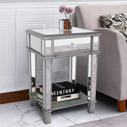Silver Mirrored End Table with 1 Chest of Drawer Sofa Side Accent Table Storage