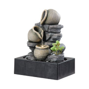 Tall Intdoor Water Fountain 3 Tiers Cascading Jugs Zen Meditation LED Waterfall