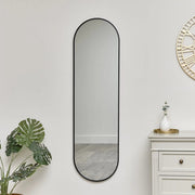 Black Oval Framed Wall Mirror 140cm x 40cm tall slim thin framed minimalist