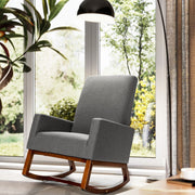Modern Rocking Chair Upholstered Fabric Leisure Armchair with Rubber Wood Base