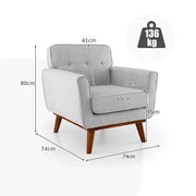 Modern Accent Chair Upholstered Linen Fabric Armchair w/ Cushion