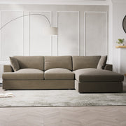 Brown Velvet L Shaped Sofa 3 Seater Right Hand Facing Saddle Arms Foam Filled