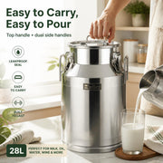 Stainless Steel 28L Milk Churn Can Bucket Container Ghee Pot+ handle+Sealed lid