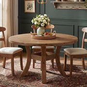 Round Solid Wood Dining Table 120cm Farmhouse Circle Kitchen Table for 6 Person