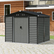 8 x 7FT Galvanised Garden Shed Apex Roof Outdoor Storage House with Foundation