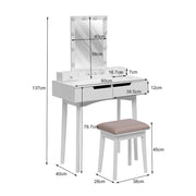 Dressing Table Vanity Set Makeup Desk w/ LED Light Mirror with 4 Drawers Bedroom