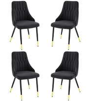4 Velvet Dining Chairs Gold Tip Legs Beige Grey Blue Black velvet luxury