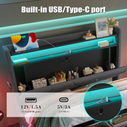 4FT6 Double Bed Frame !SALE! LED Hydraulic Storage USB Headboard Grey