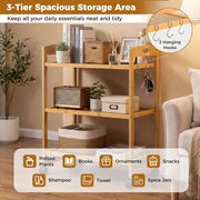 3-Tier Storage Rolling Cart Bamboo Utility Cart w/4 Universal Wheels