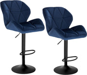 WOLTU Blue Velvet Padded Bar Stools 2PCs Bar Chairs Swivel Gas Lift w/ Backrest