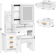 Dressing Table with LED Lights Mirror Stool Set Drawers Vanity Makeup Desk