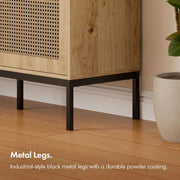 Wide Sideboard for Living Room, Rattan Effect With 6 Storage Shelves