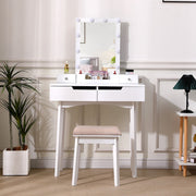 Dressing Table Vanity Set Makeup Desk w/ LED Light Mirror with 4 Drawers Bedroom