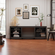 Black 70inch TV Stand Unit Cabinet with Electric Fireplace & 12 Colour LED Light