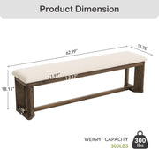 63-Inch Modern Solid Wood Entryway Bench with Upholstered Cushion for Hallway