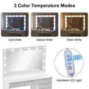 White Dressing Table with LED Lights Mirror Stool Drawers Vanity Makeup Desk Set