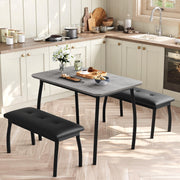 3 Piece Dining Table Set Benches Kitchen Breakfast Studio home Bar Librar Grey