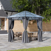 3.8m Hexagon Gazebo with Curtains & Polycarbonate Roof Outdoor Garden Pavilion