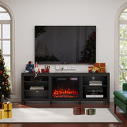 Black 70inch TV Stand Unit Cabinet with Electric Fireplace & 12 Colour LED Light