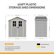 6x4ft Plastic Garden Shed w/ Windows Floor Utility Tool Storage House Grey Grain