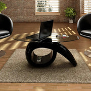 Coffee Table Oval High Gloss Black Tempered Glass GFRP base 115 x 64 x 44.7 cm.