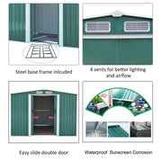 8x8 FT Peak Roof Steel Storage Shed, Pre-drilled Steel Panels, Outdoor Tool Shed