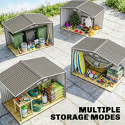 9 x 6FT Galvanised Garden Storage Shed with Sliding Door, Grey