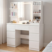 LED White Dressing Table Vanity Makeup Desk With 7 Drawer & Shelves & LED Mirror