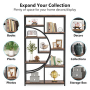Industrial 5-Tier Etagere Bookcase Freestanding Tall Bookshelf w/ 9 Open Storage