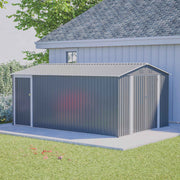 10x14FT Galvanized Metal Garden Shed Lockable Door Tool Storage shed, Grey