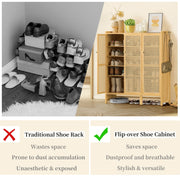 3 Rattan Door XL Shoe Cabinet Bamboo Wood Shoes Shelf Footwear Storage Organizer