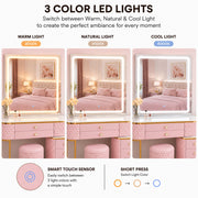 Dressing Table Set with LED Mirror Storage Cabinet Makeup Vanity Cushioned Stool