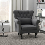 Wingback Armchair, Chesterfield-style Accent Chair, Dark Grey