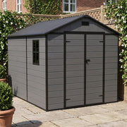 8x8FT Plastic Garden Shed Outdoor Tool Storage House with Floor & Lockable Doors