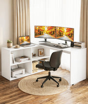 L-Shaped Corner Computer Desk Home Office Workstation with 4 Storage Shelves