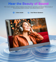 15.6'' Portable Monitor - 1080P HDR Travel Screen with Smart Cover & Speakers
