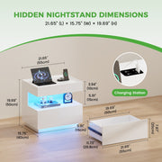 High Gloss Bedside Cabinet Hidden Compartment 3-Colour LED USB Type-C Charging