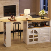 Kitchen Island w/ Extendable Table, Dining Table Rotating Sideboard Bar Cabinet