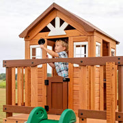 Outdoor Play House With Slide Wooden Garden Playhouse Young Children 3 Years+