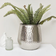 Round Silver hammered metal planter plant pot decorative botanical vase display