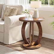 Farmhouse Round End Table, Wooden Accent Side Table with Storage for Living Room