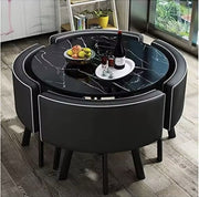 5-Piece Modern Round Dining Table Set + 4 Upholstered Faux Leather Chairs