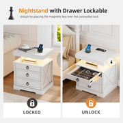 Bedside Table with Charging Station, Smart End Table with 3-Colour LED Lights