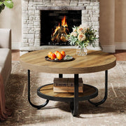 80cm Round Coffee Table 2-Tier Industrial Accent Center Table with Storage Shelf