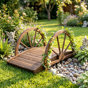 Wooden Garden Bridge Lawn Décor Stained Finish Arc Outdoor Pond Walkway