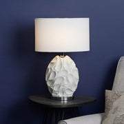 DAR Zachary Oval Table Lamp White Linen Shade Textured Metal Base Bedroom 60cm