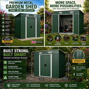 6.5x4ft Metal Garden Shed Green Galvanised Steel Outdoor Storage